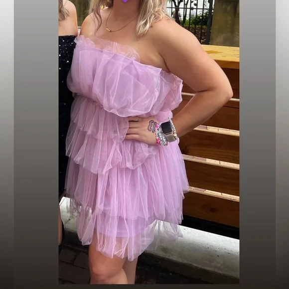 Altar'd State Lilac Strapless Tiered Tulle Mini Dress - Picture 2 of 2